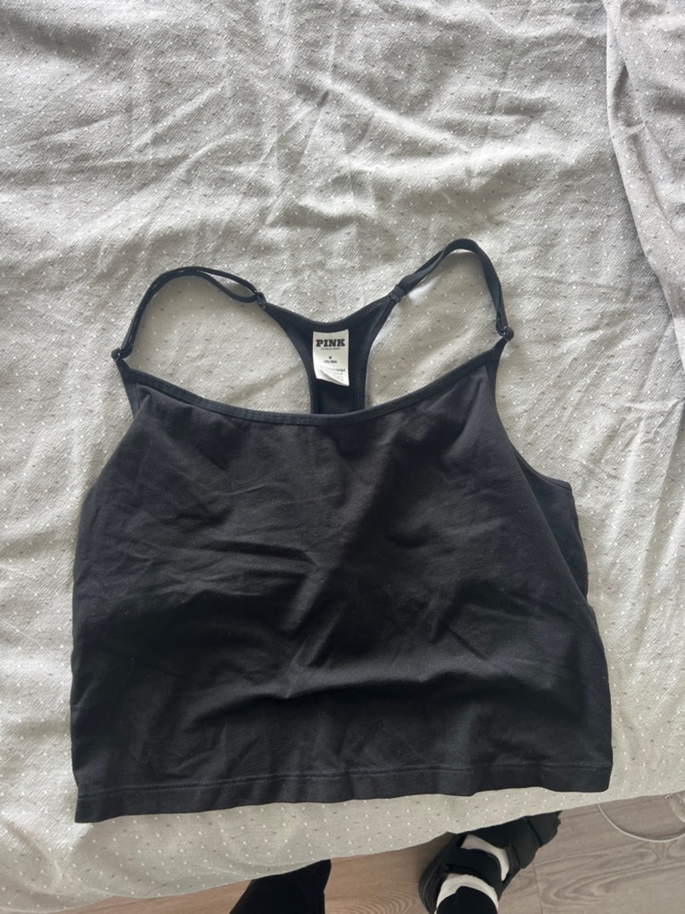 PINK Victoria's Secret Black Racerback Crop Tank